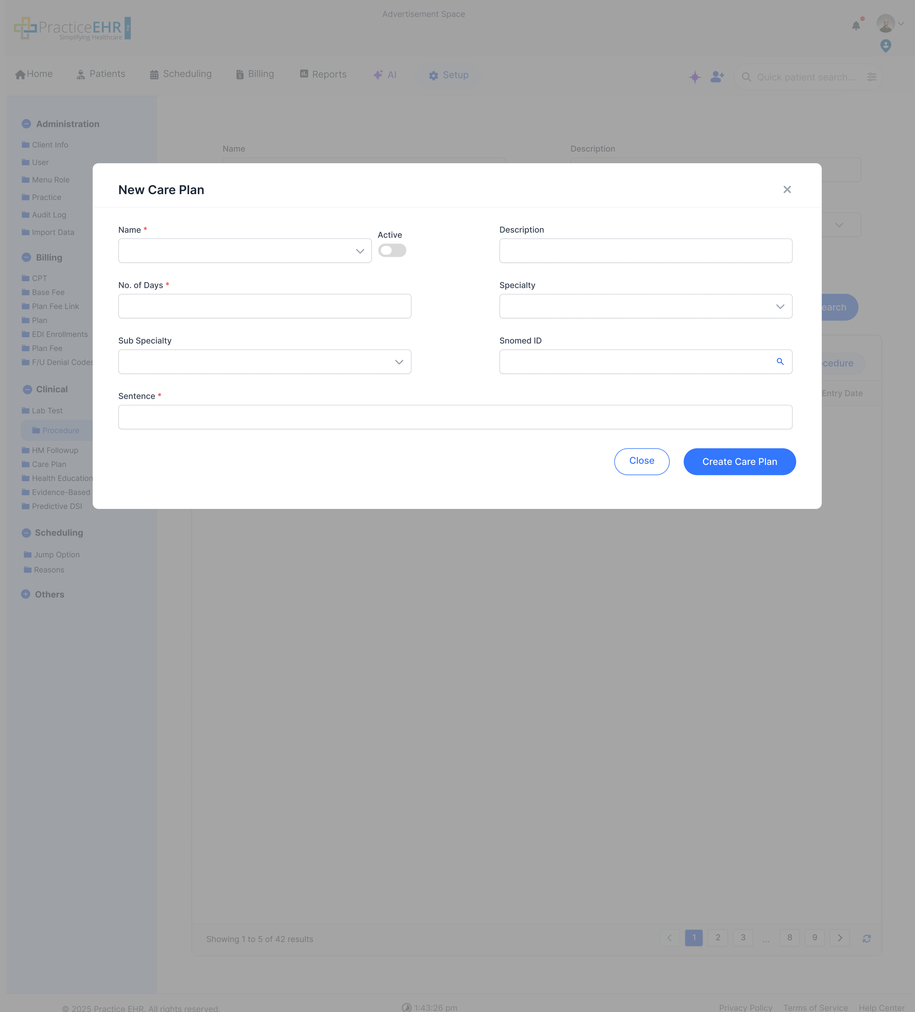 Create care plan screen